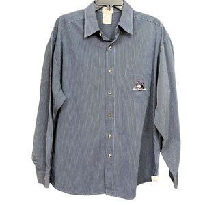 Walt Disney World Vintage 90’s Blue Mickey Cotton Striped Button Down Shirt L